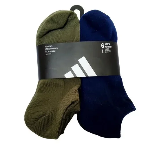 Adidas Mens No Show Socks Pack Of 6 Arch Compression Cushioned Footbed Size L - Picture 1 of 4